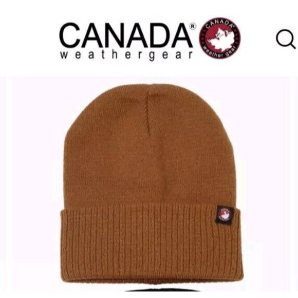 CANADA Weather‎ Gear Ribbed Cuffed Knit Beanie Mens OSFA Brown Winter Hat - Picture 2 of 5